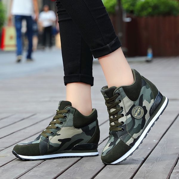 women's walking shoes autumn breathable height increasing lace-up camouflage outdoor sneakers, Black
women's walking shoes autumn breathable height increasing lace-up camouflage outdoor sneakers, Black