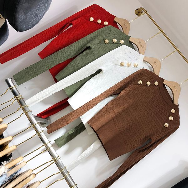 long sleeve sweater women slim elastic sweater classic button hollow high waist ribbed sweaters ladies jumper autumn winter, White;black
long sleeve sweater women slim elastic sweater classic button hollow high waist ribbed sweaters ladies jumper autumn winter, White;black