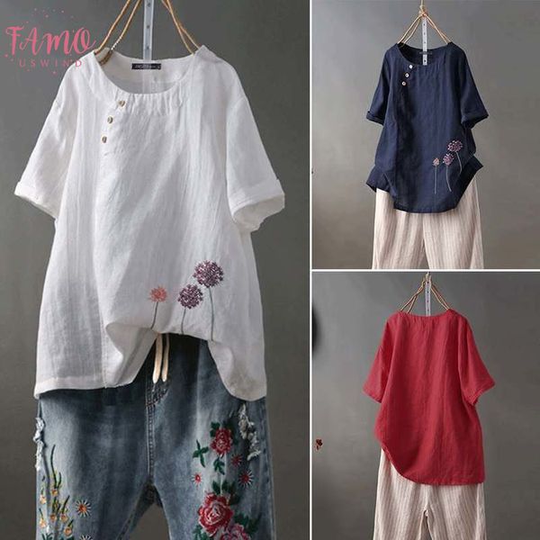 2020 new plus size women summer blouse ladies work office embroidery flowers shirts cotton loose blusas femininas, White 
2020 new plus size women summer blouse ladies work office embroidery flowers shirts cotton loose blusas femininas, White