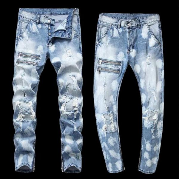 2020 new men's jeans zipper stretch slim jeans denim trousers zipper button men's hollow out denim pants size 42 44 46, Blue
2020 new men's jeans zipper stretch slim jeans denim trousers zipper button men's hollow out denim pants size 42 44 46, Blue