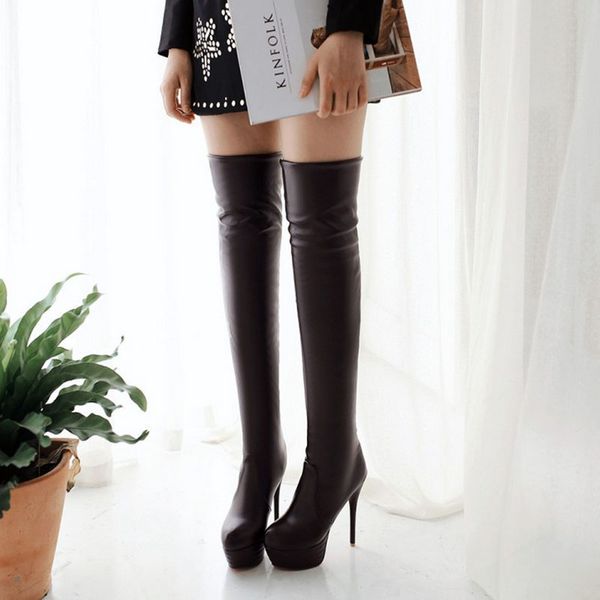 

large size 35-43 autumn winter fashion thin high heel botas femininas slim woman thigh high boots over the knee boots o1649, Black