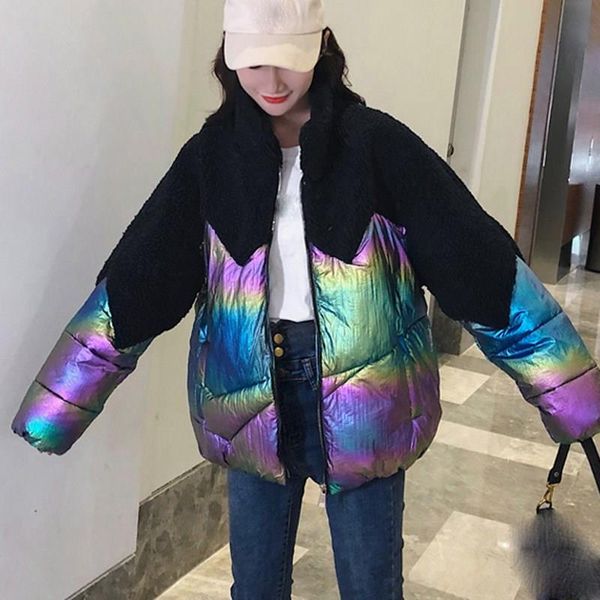 2019 women winter down cotton jackets glossy loose warm cotton coats pockets lamb hair fur patchwork padded jackets parkas, Black
2019 women winter down cotton jackets glossy loose warm cotton coats pockets lamb hair fur patchwork padded jackets parkas, Black
