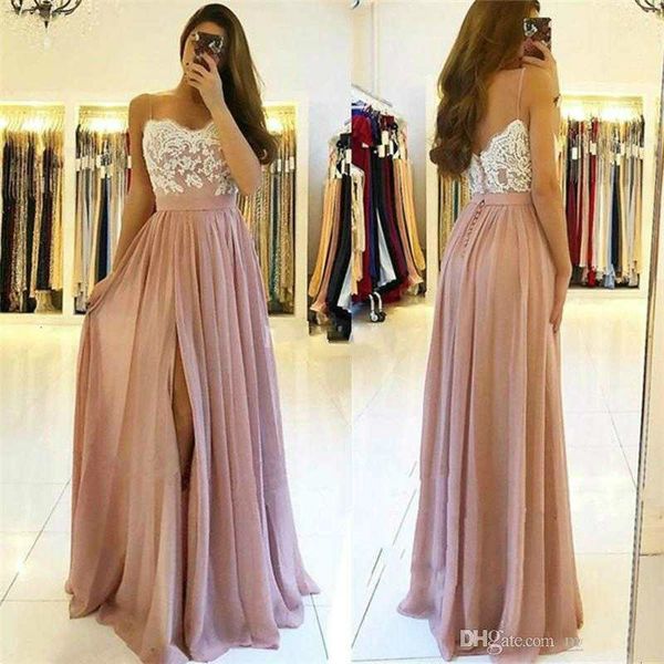 elegant lace long bridesmaid dresses spaghetti open back high side split sweep train country style wedding guest gowns maid of honor dresses, White;pink
elegant lace long bridesmaid dresses spaghetti open back high side split sweep train country style wedding guest gowns maid of honor dresses, White;pink