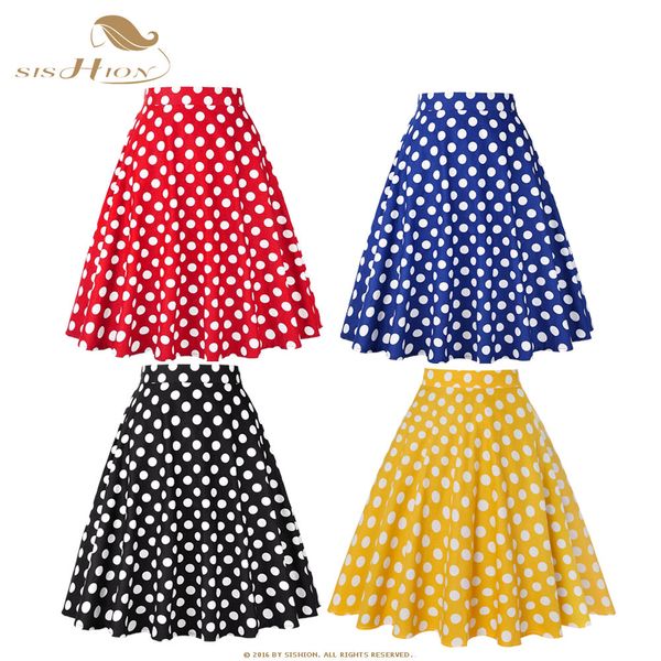 sishion women skirt blue red black white polka dot high waist vintage skater faldas mujer plus size school short skirt vd0020, Black;gray
sishion women skirt blue red black white polka dot high waist vintage skater faldas mujer plus size school short skirt vd0020, Black;gray
