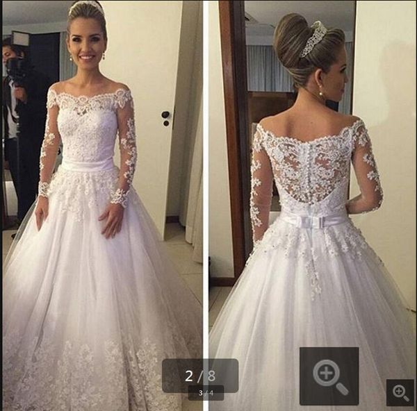 robe de mariage off the shoulder sheer back wedding dress appliques beading bridal dress long sleeve a_line vestido de noiva 2019, White
robe de mariage off the shoulder sheer back wedding dress appliques beading bridal dress long sleeve a_line vestido de noiva 2019, White