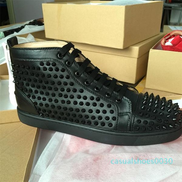 red bottom sneaker designer studded spikes flats shoes luxury ankle boots casual shoes high real leather trainers with box c30, Black
red bottom sneaker designer studded spikes flats shoes luxury ankle boots casual shoes high real leather trainers with box c30, Black