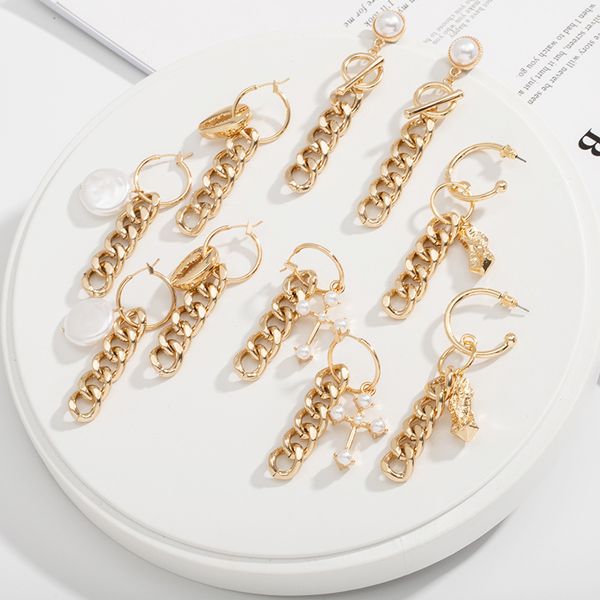 1pair punk gold color chain pearl cross hoop earrings for women men rock twist tassel shell round earrings charm jewelry e297, Golden;silver
1pair punk gold color chain pearl cross hoop earrings for women men rock twist tassel shell round earrings charm jewelry e297, Golden;silver