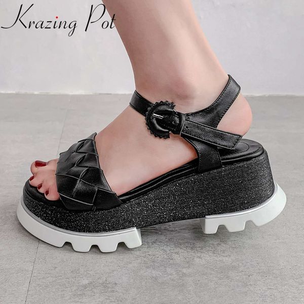 krazing pot genuine leather round peep toe high heels thick bottom leisure shoes young lady daily wear summer sandals women l7f3, Black
krazing pot genuine leather round peep toe high heels thick bottom leisure shoes young lady daily wear summer sandals women l7f3, Black