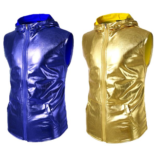 african style night club wear hooded jacket vest sleeveless zipper shiny slim fit coat solid metallic man stage dance suit, Black;white
african style night club wear hooded jacket vest sleeveless zipper shiny slim fit coat solid metallic man stage dance suit, Black;white