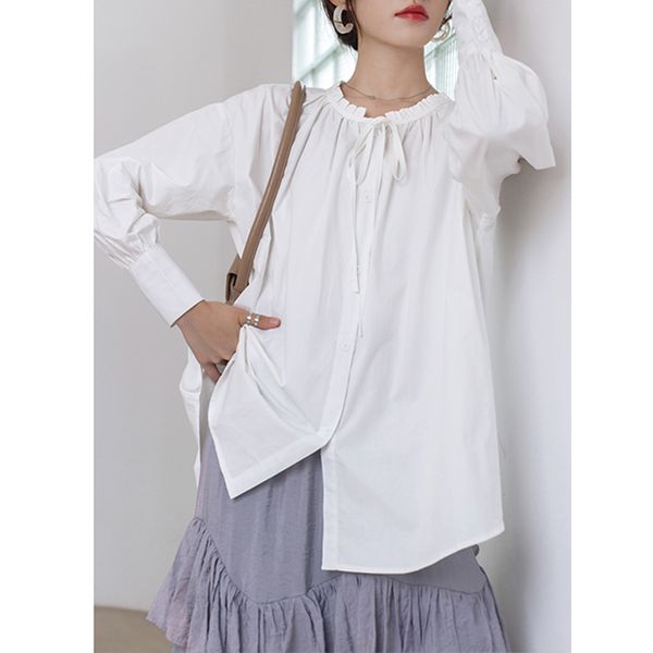 spring autumn 2020 women bow pleated split big size blouse new round neck long sleeve loose fit shirt fashion tide t042, White
spring autumn 2020 women bow pleated split big size blouse new round neck long sleeve loose fit shirt fashion tide t042, White