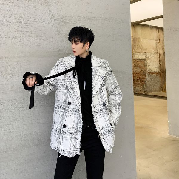 men plaid suit coat vintage double breasted weave tassel casual blazer male women streetwear fashion suits jacket outerwear, White;black
men plaid suit coat vintage double breasted weave tassel casual blazer male women streetwear fashion suits jacket outerwear, White;black