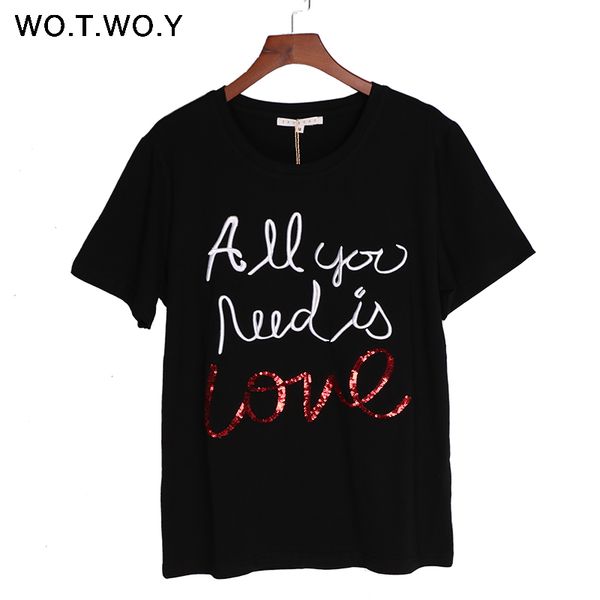 Summer Sequin Tops Tees Woman Funny Letter Embroidery Print T Shirt Women Black White O-Neck Cotton T-Shirt Femme New
Summer Sequin Tops Tees Woman Funny Letter Embroidery Print T Shirt Women Black White O-Neck Cotton T-Shirt Femme New
