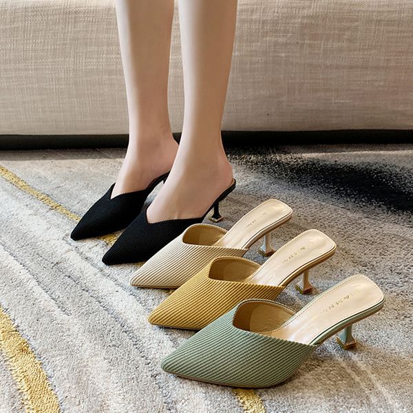 pointed toe shoes woman 2020 woman's slippers med thin heels heeled mules shallow loafers new summer soft cover high slides, Black
pointed toe shoes woman 2020 woman's slippers med thin heels heeled mules shallow loafers new summer soft cover high slides, Black