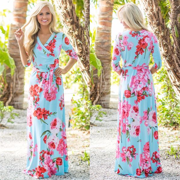 3/4 Sleeve Long Dress Floral Printed Fashion Women Casual Long Dress Loose Boho Beach Maxi Elegant Floral Dress Summer Dresses 
3/4 Sleeve Long Dress Floral Printed Fashion Women Casual Long Dress Loose Boho Beach Maxi Elegant Floral Dress Summer Dresses