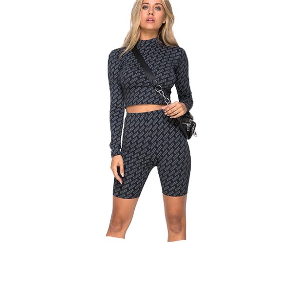 women sporting 2 pieces set full sleeve turtleneck crop elastic high waist shorts letter print fitness tracksuits, Gray
women sporting 2 pieces set full sleeve turtleneck crop elastic high waist shorts letter print fitness tracksuits, Gray