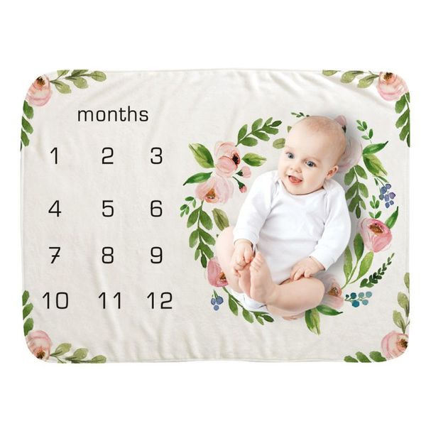 Baby Monthly Record Growth Milestone Blanket Newborn Wreath Pgraphy Props K1kc