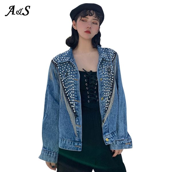 women's jackets 2021 autumn denim jacket women hand-studded streetwear rivet tassel chain short loose black coats chaquetas mujer, Black;brown
women's jackets 2021 autumn denim jacket women hand-studded streetwear rivet tassel chain short loose black coats chaquetas mujer, Black;brown