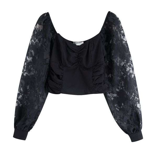 women crop summer 2019 new fashion transparent organza sleeve patchwork modern lady black blouse shirts, White
women crop summer 2019 new fashion transparent organza sleeve patchwork modern lady black blouse shirts, White