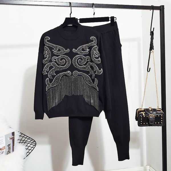 cbafu spring autumn beading tassel w piece set harajuku suits soft knitwear women tracksuit black knit set p900, White
cbafu spring autumn beading tassel w piece set harajuku suits soft knitwear women tracksuit black knit set p900, White
