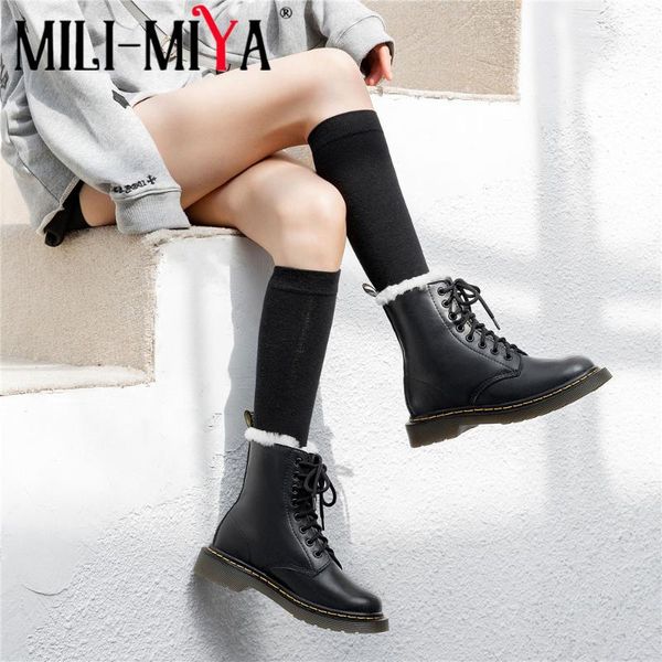 mili-miya fashion women cow leather snow boots lace-up waterproof warm wool square heels round toe shoes plus size 34-43, Black
mili-miya fashion women cow leather snow boots lace-up waterproof warm wool square heels round toe shoes plus size 34-43, Black
