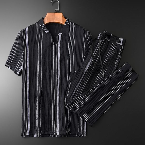 summer mens (t-shirt+pants) luxury vertical stripes short sleeve man seets plus size 4xl casual sport slim men sets, Gray
summer mens (t-shirt+pants) luxury vertical stripes short sleeve man seets plus size 4xl casual sport slim men sets, Gray