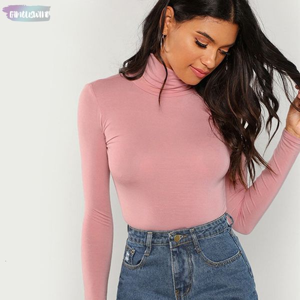 vrouwen werkkleding coltrui slim fit футболка lange mouw roze herfst hoge hals elegante топы футболка уличная футболка, White