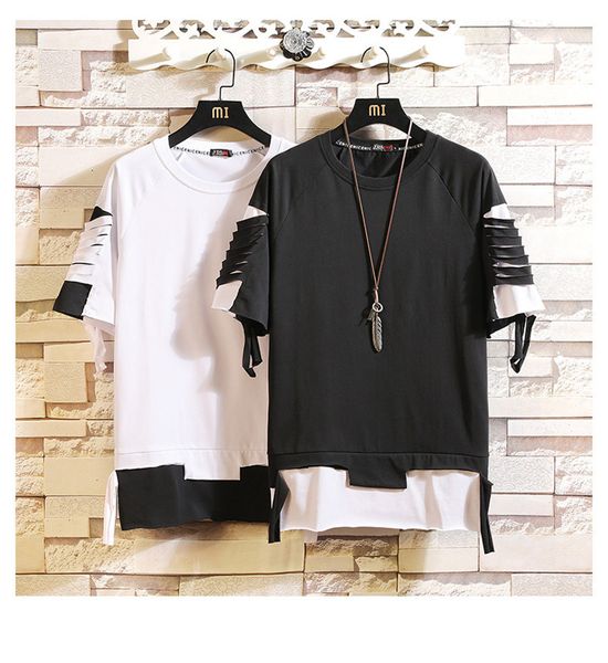 summer male designer tshirt solid color printed panelled hole short sleeve korea style fashion mens clothes, White;black
summer male designer tshirt solid color printed panelled hole short sleeve korea style fashion mens clothes, White;black