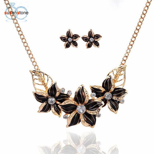 susenstone women plated crystal enamel flower pendant necklace earrings jewelry set, Silver
susenstone women plated crystal enamel flower pendant necklace earrings jewelry set, Silver