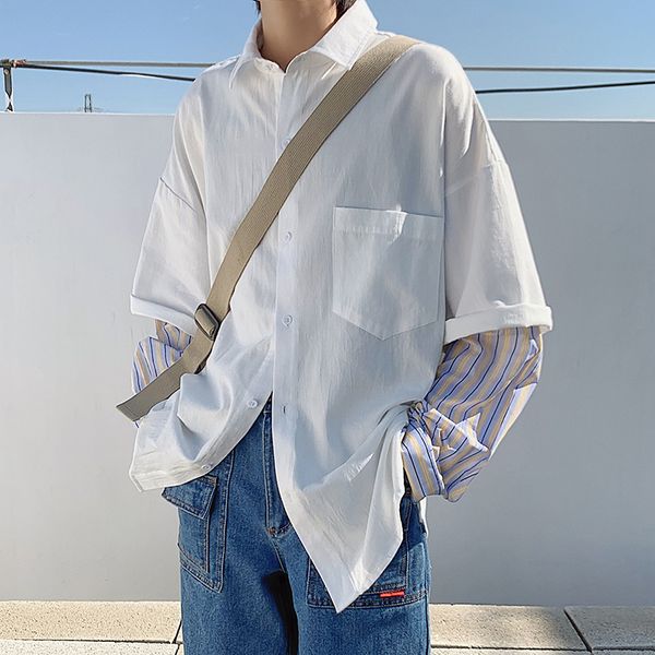 casual shirt men's fashion fake two-striped shirt men streetwear society men dress wild loose long-sleeved shirts mens, White;black
casual shirt men's fashion fake two-striped shirt men streetwear society men dress wild loose long-sleeved shirts mens, White;black