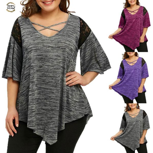 polyester fashion plus size flare sleeve asymmetrical tunic lace t shirt summer for women ma7, White
polyester fashion plus size flare sleeve asymmetrical tunic lace t shirt summer for women ma7, White