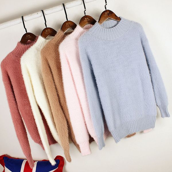 fall 2019 elegant light blue furry sweater woman o-neck mink cashmere knitted pullover sweater, White;black
fall 2019 elegant light blue furry sweater woman o-neck mink cashmere knitted pullover sweater, White;black