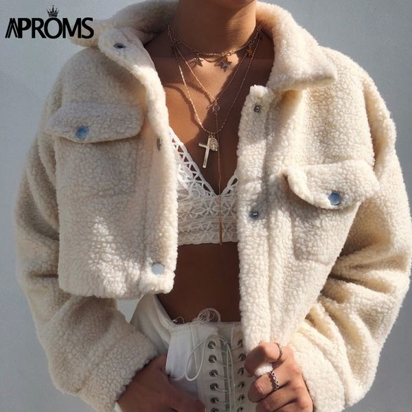 aproms elegant solid color cropped teddy jacket women front pockets thick warm coat autumn winter soft short jackets female 2019, Black;brown
aproms elegant solid color cropped teddy jacket women front pockets thick warm coat autumn winter soft short jackets female 2019, Black;brown