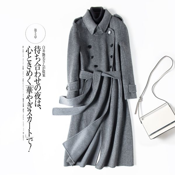 women's wool & blends 100% double-sided cashmere coat double-faced female woolen long section herringbone pattern korean version, Black
women's wool & blends 100% double-sided cashmere coat double-faced female woolen long section herringbone pattern korean version, Black