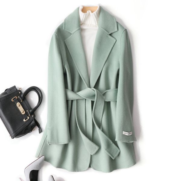 women's wool & blends green suit double-sided cashmere coat small short belt in autumn and winter 2021, Black
women's wool & blends green suit double-sided cashmere coat small short belt in autumn and winter 2021, Black