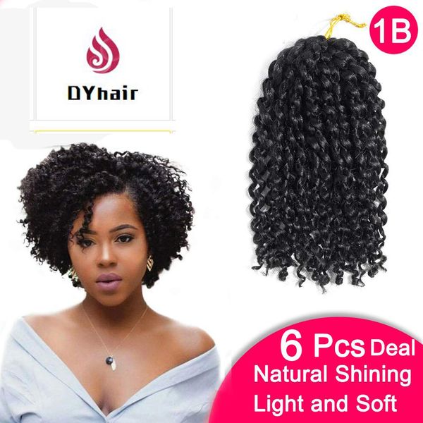 6 pcs marlibob crochet braiding hair 8 inch kinky curly crochet hair extensions short synthetic crochet hair kinky curly extensions (8, Black