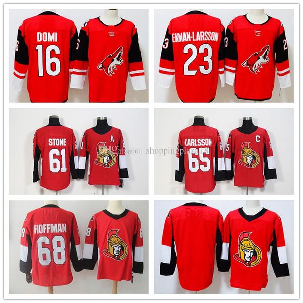 

men's arizona coyotes 23 oliver ekman-larsson 16 max domi ottawa senators 65 erik karlsson 61 mark stone 68 mike hoffman red hockey jer, Black;red