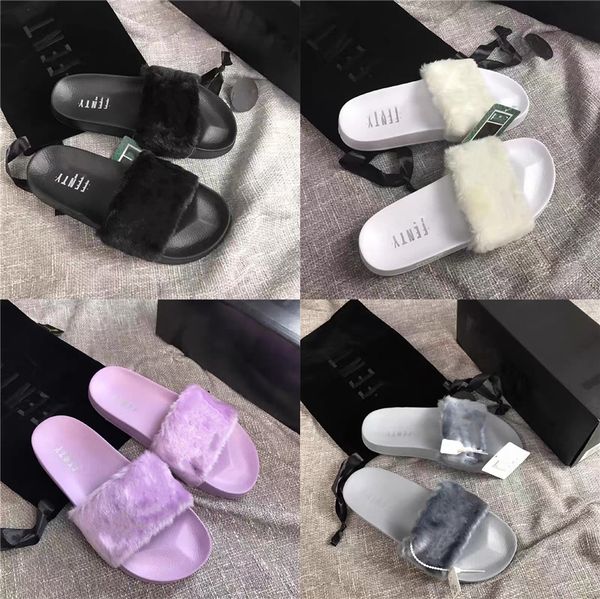 custom raccoon fox fur slide sandals ladies fashion fur slippers#618, Black 
custom raccoon fox fur slide sandals ladies fashion fur slippers#618, Black