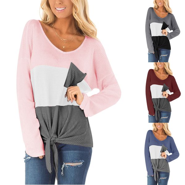 women clothing europe and america knot waffle round neck long sleeve t-shirt top, White
women clothing europe and america knot waffle round neck long sleeve t-shirt top, White