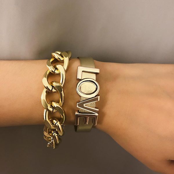 2 pcs/set silver gold chunky chain bracelets for women love letters bracelet wristband women's hiphop jewelry gifts for ladies, Black
2 pcs/set silver gold chunky chain bracelets for women love letters bracelet wristband women's hiphop jewelry gifts for ladies, Black