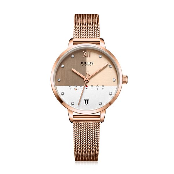 julius uhr edelstahl mesh band elegante frauen business uhr mit kalender tag rose gold multi farbe zifferblauhr ja-1100, Slivery;brown
julius uhr edelstahl mesh band elegante frauen business uhr mit kalender tag rose gold multi farbe zifferblauhr ja-1100, Slivery;brown