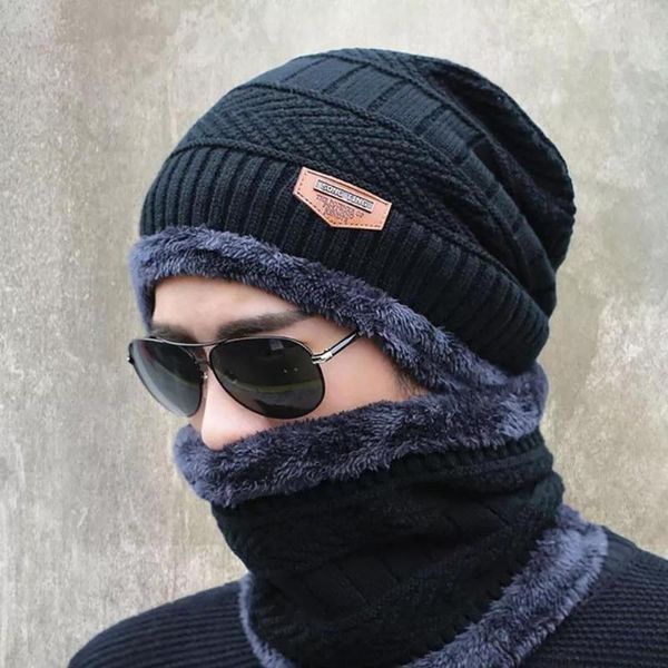 neck warmer knitted hat scarf set fur wool lining thick warm knit beanies balaclava winter hat for men women cap skullies bonnet, Black 
neck warmer knitted hat scarf set fur wool lining thick warm knit beanies balaclava winter hat for men women cap skullies bonnet, Black
