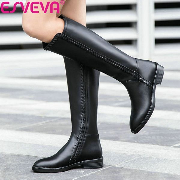 esveva 2019 shoes women solid square low heel sewing knee-high boots western style round toe autumn shoes thigh high boots 34-39, Black
esveva 2019 shoes women solid square low heel sewing knee-high boots western style round toe autumn shoes thigh high boots 34-39, Black