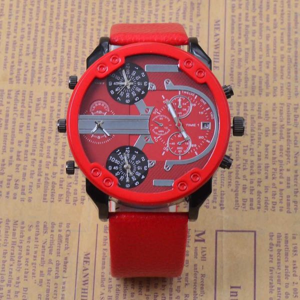 red leather quartz watch fashion casual large dial dual time zone male motion watches multi-function dial new 57mm, Slivery;brown
red leather quartz watch fashion casual large dial dual time zone male motion watches multi-function dial new 57mm, Slivery;brown