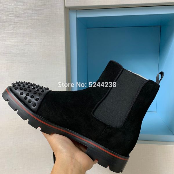 high handmade black suede leather boots rivets toe cap loafers red bottom sports runner shoes for men leather casual loafers
high handmade black suede leather boots rivets toe cap loafers red bottom sports runner shoes for men leather casual loafers