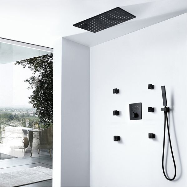 595*300mm home improvement bathroom faucet black set thermostatic mixing valve tap brass rian shower system concealed mixer
595*300mm home improvement bathroom faucet black set thermostatic mixing valve tap brass rian shower system concealed mixer