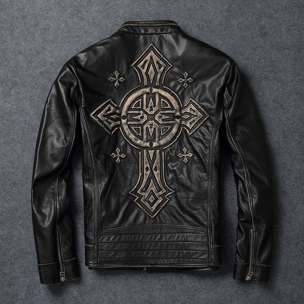 2019 retro vintage black cross motorcycle leather jacket plus size xxxxxl real cowhide short biker's leather coat
2019 retro vintage black cross motorcycle leather jacket plus size xxxxxl real cowhide short biker's leather coat