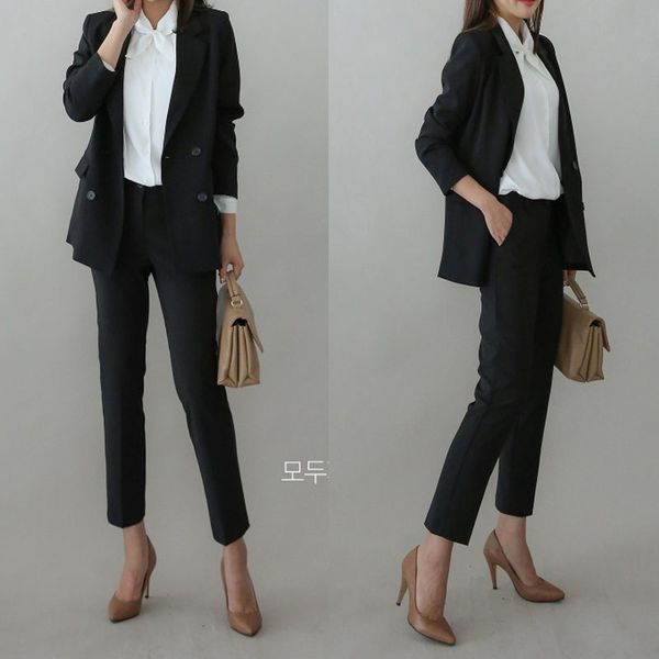 set female 2019 spring new fashion slim suit jacket nine pants two sets of temperament casual solid color wild women's clothes, White;black
set female 2019 spring new fashion slim suit jacket nine pants two sets of temperament casual solid color wild women's clothes, White;black