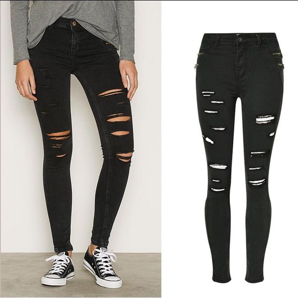 black mid-waist slim zipper frayed holes denim nine-point pants big size style women's wear, Blue
black mid-waist slim zipper frayed holes denim nine-point pants big size style women's wear, Blue