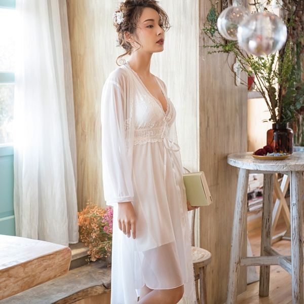 2019 autumn lace robe lady white princess robe gown and lingerie mini dress 2pcs for women bathrobe sleepwear lounge set, Black;red
2019 autumn lace robe lady white princess robe gown and lingerie mini dress 2pcs for women bathrobe sleepwear lounge set, Black;red