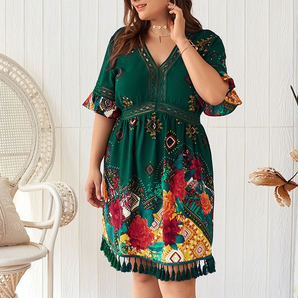 plus size women summer dress bohemian floral print tassels short sleeve dress vintage women v-neck beach dresses roupas feminina, Black;gray
plus size women summer dress bohemian floral print tassels short sleeve dress vintage women v-neck beach dresses roupas feminina, Black;gray